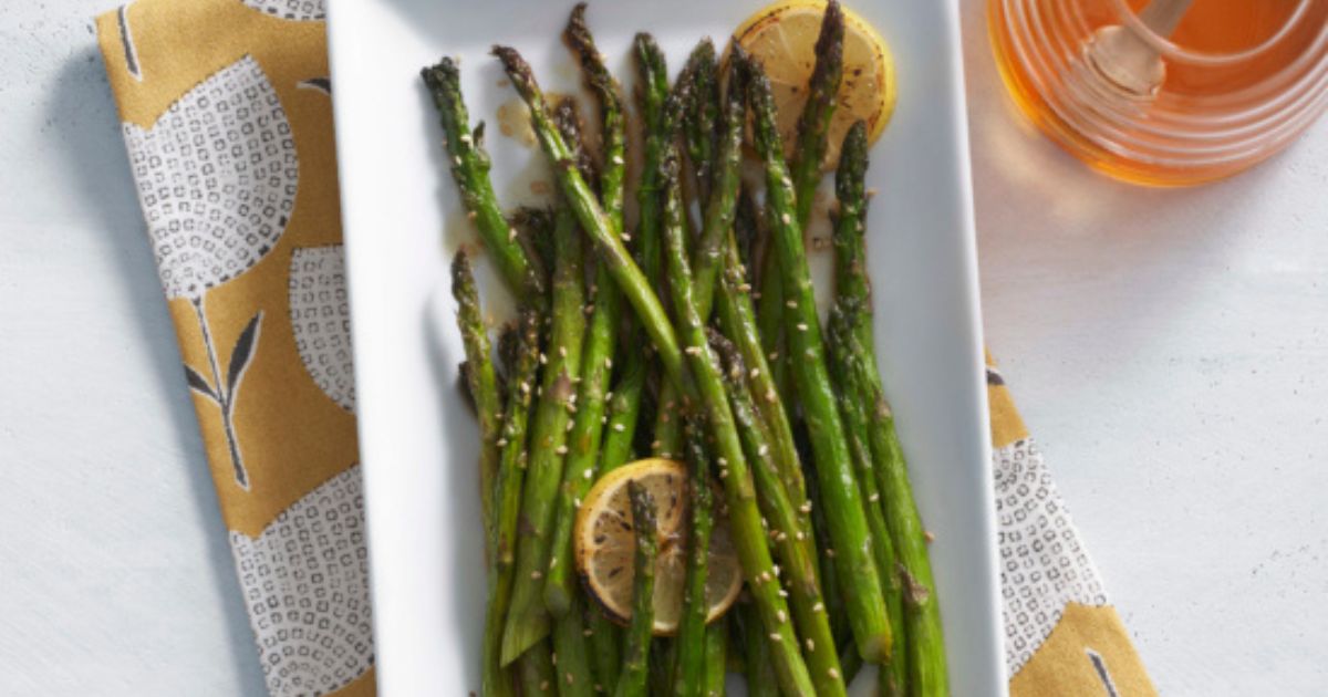 Sweet &amp; Savory Roasted Asparagus with Lemon Soy Honey Dressing